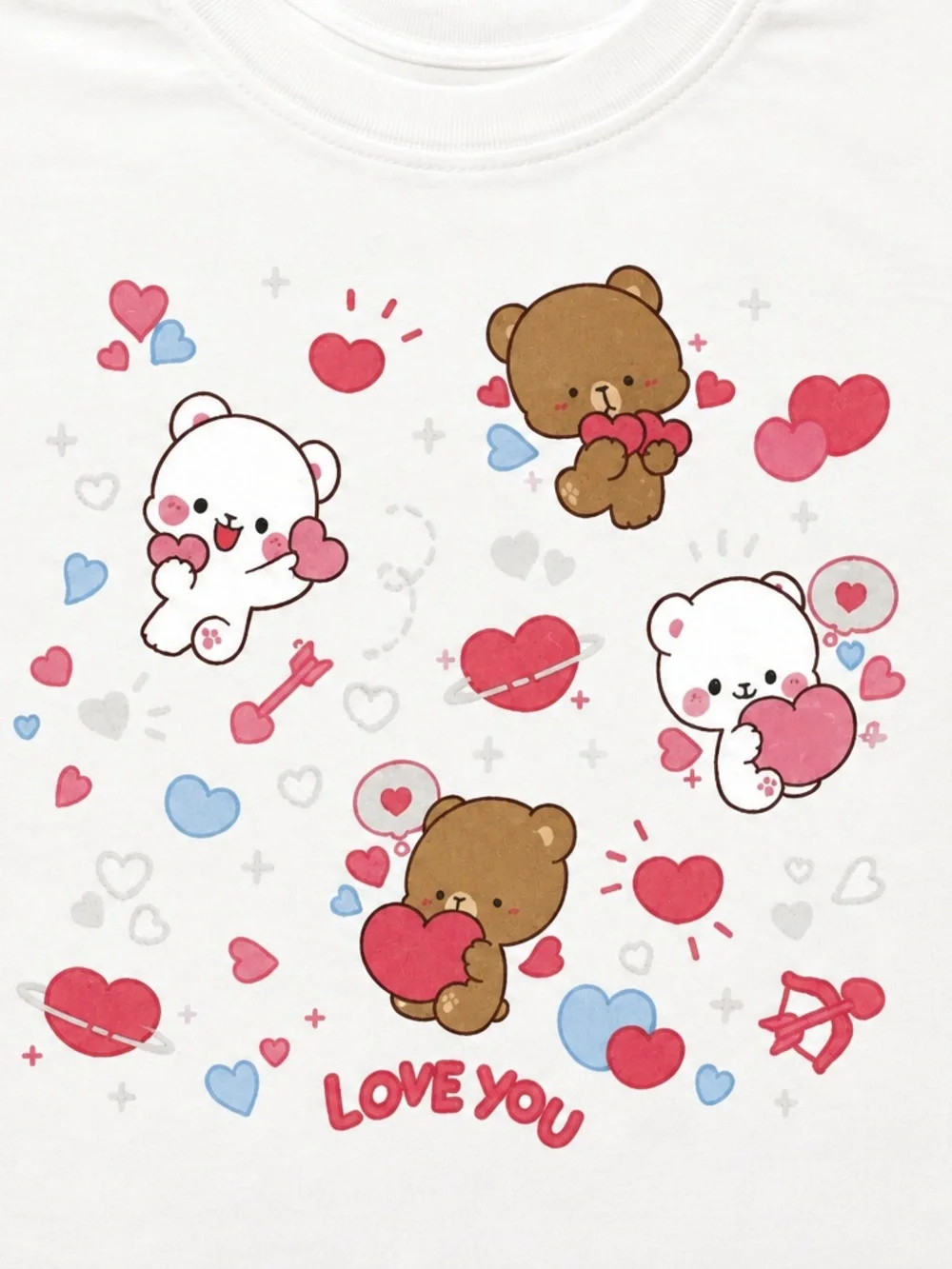 Milk Mocha Bear Girls Love You Graphic T-Shirt White Pink Hearts Size 6/7